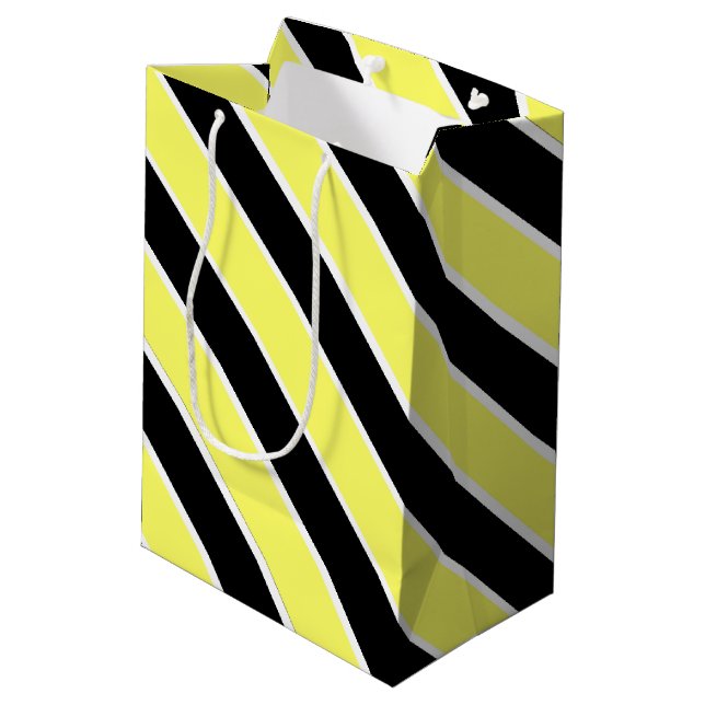 Sac Cadeau Moyen Bandes noires, jaunes et blanches (Dos Angle)