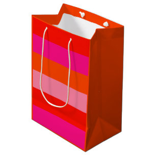 Sac Cadeau Moyen Bandes roses chaudes et orange brillantes