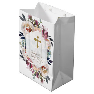 Sac Cadeau Moyen Baptême géométrique bleu rose pâle