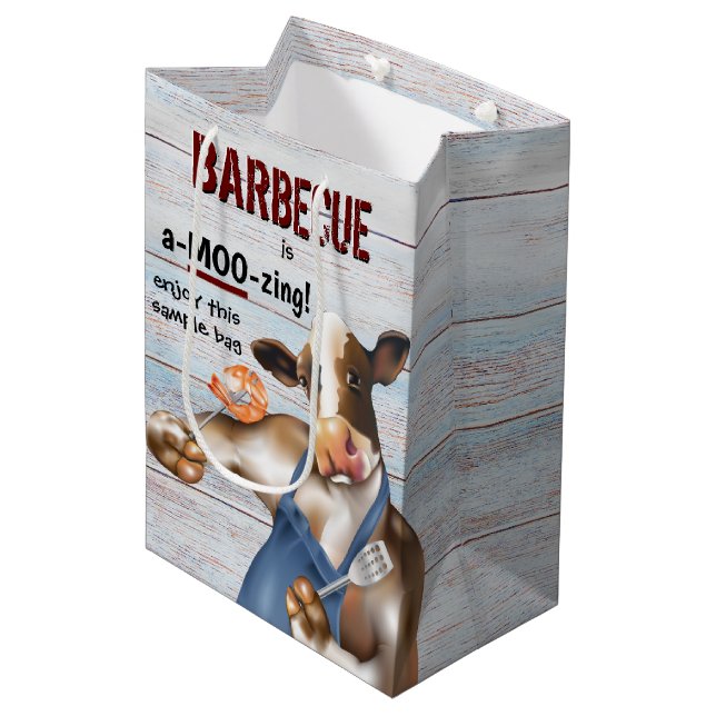 Sac Cadeau Moyen Barbecue Cuisine Vache Grillant crevettes (Devant Angle)