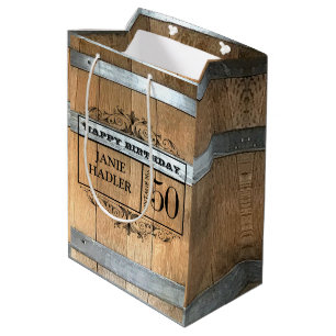 Sac Cadeau Moyen Baril de Whisky Rustique 50e Anniversaire