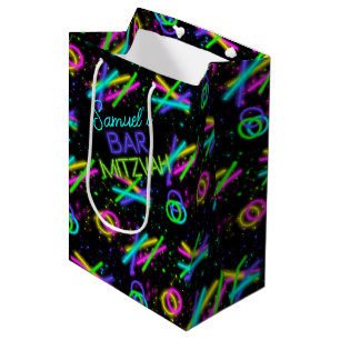 Sac Cadeau Moyen Barre de manchons à lents Neon Mitzvah ID991