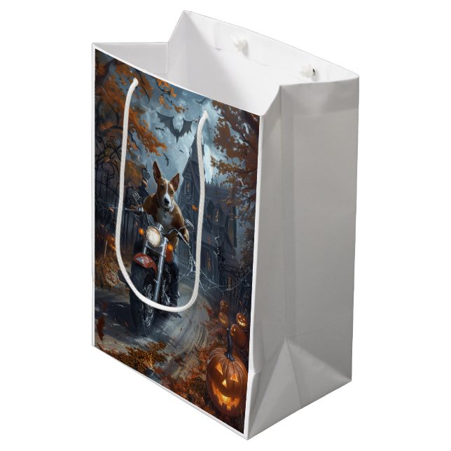 Sac Cadeau Moyen Basenji équitation moto Halloween effrayant (Devant Angle)