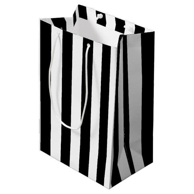 Sac Cadeau Moyen Basiques verticales noires et blanches (Devant Angle)