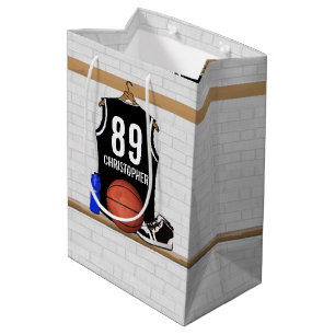 Sac Cadeau Moyen Basket-ball noir et blanc du Jersey
