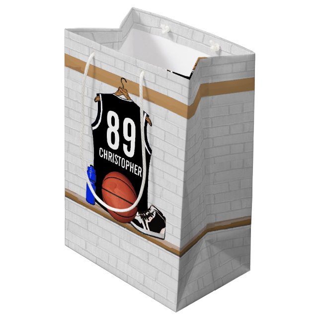 Sac Cadeau Moyen Basket-ball noir et blanc du Jersey (Dos Angle)