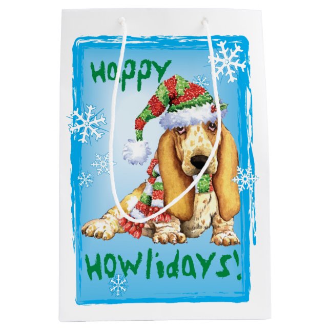 Sac Cadeau Moyen Basset heureux de Howlidays (Devant)
