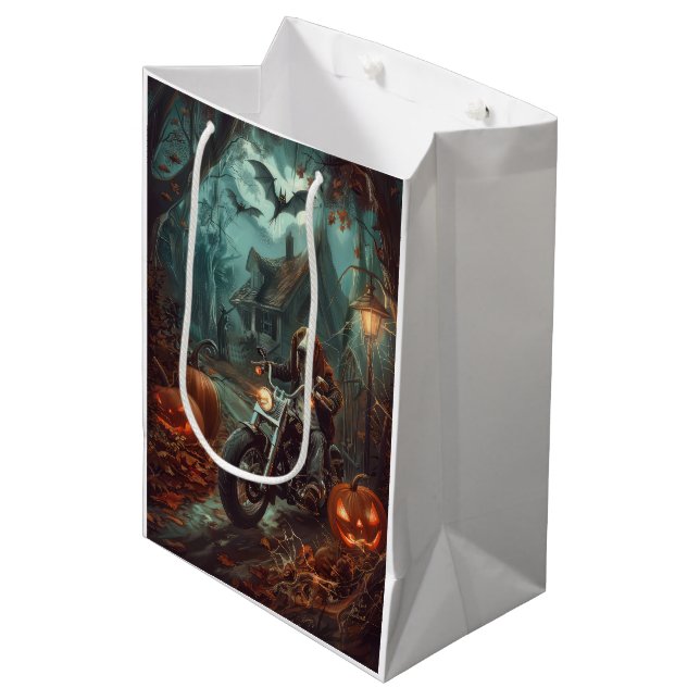 Sac Cadeau Moyen Basset Hound équitation moto Halloween effrayant (Devant Angle)