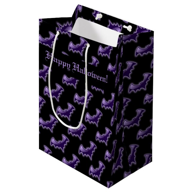 Sac Cadeau Moyen Bateaux de nuit noirs et violets (Devant Angle)