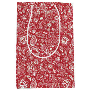 Sac Cadeau Moyen Batik blanc rouge style boho motif floral