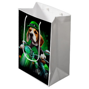 Sac Cadeau Moyen Beagle Chien conduisant vélo St. Patrick's Day