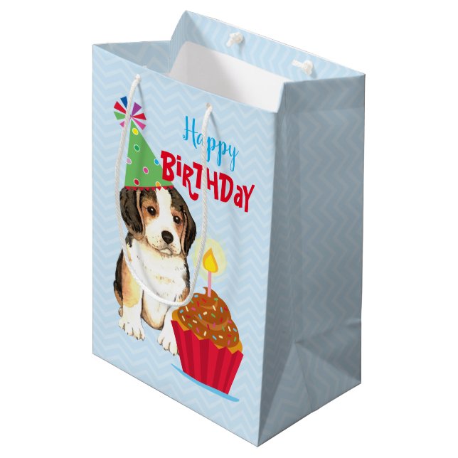 Sac Cadeau Moyen Beagle de Cupcake anniversaire (Devant Angle)