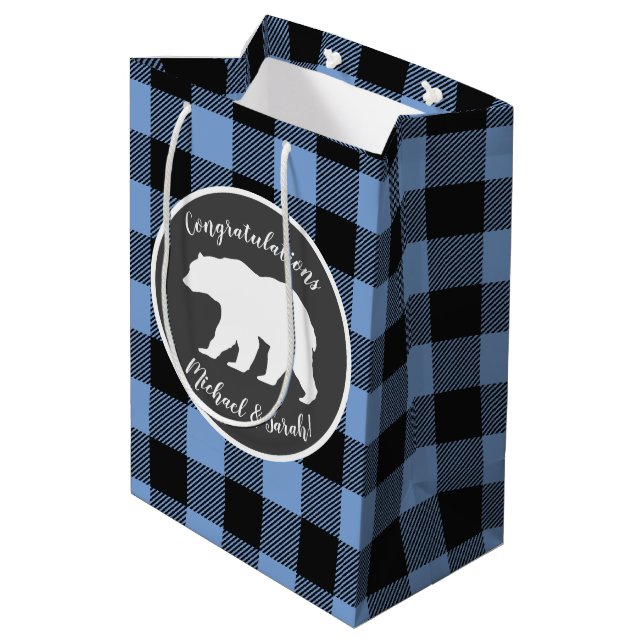 Sac Cadeau Moyen Bear Baby shower Garçon bleu (Dos Angle)