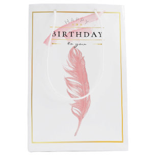 Sac Cadeau Moyen Beau dessin au crayon rose plumes Anniversaire