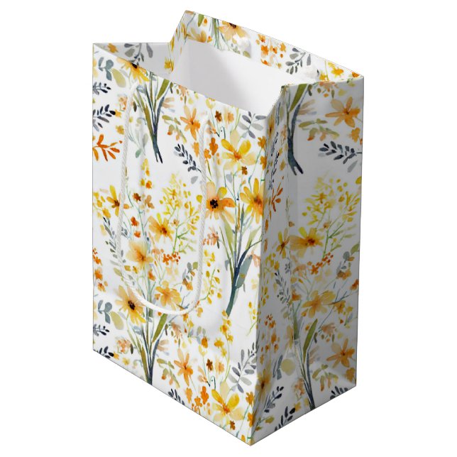 Sac Cadeau Moyen Beau fleur sauvage de printemps jaune (Devant Angle)