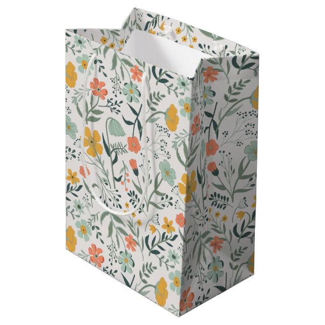 Sac Cadeau Moyen Beau motif botanique floral (Dos Angle)