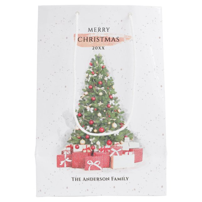 Sac Cadeau Moyen Beau Noël Arbre Aquarelle Vacances Art (Dos)