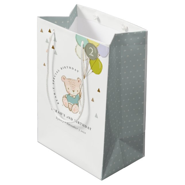 Sac Cadeau Moyen Beau Ours Bleu Aqua Quel Âge Anniversaire (Dos Angle)