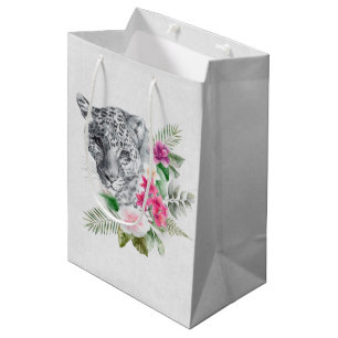 Sac Cadeau Moyen Beau portrait de tête de léopard en aquarelle