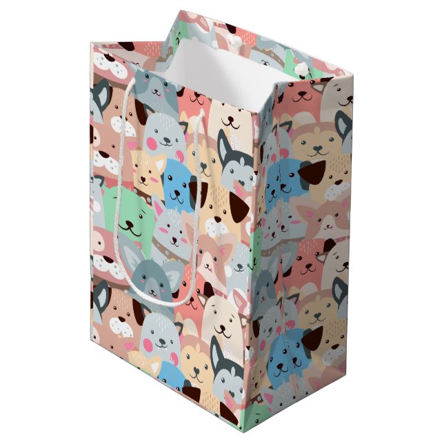 Sac Cadeau Moyen Beaucoup de Chiens colorés Conception (Devant Angle)