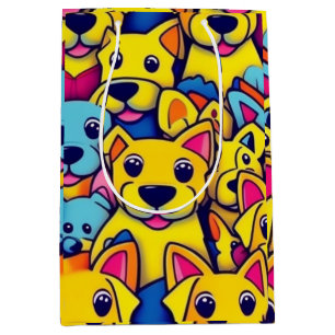 Sac Cadeau Moyen Beaucoup de chiens jaunes heureux chiens