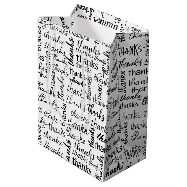 Sac Cadeau Moyen Beaucoup Merci Texte noir sur blanc (Dos Angle)