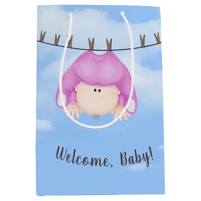 Sac Cadeau Moyen Bébé fille sur la ligne de linge (Devant)