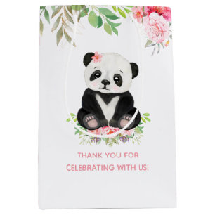 Sac Cadeau Moyen Bébé mignon Ours Panda Baby shower rose pâle