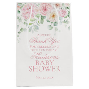 Sac Cadeau Moyen Bébé rose floral en fleur Baby shower Faveurs