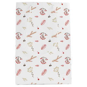 Sac Cadeau Moyen Beige Rouge Holly Berry Vacances Moyen Cadeau