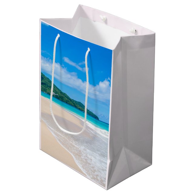 Sac Cadeau Moyen Belle Destination Tropicale Plage Pittoresque (Devant Angle)
