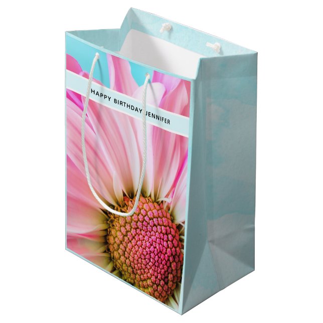 Sac Cadeau Moyen Belle Fleur rose Fermer Photo Moyen Cadeau B (Devant Angle)