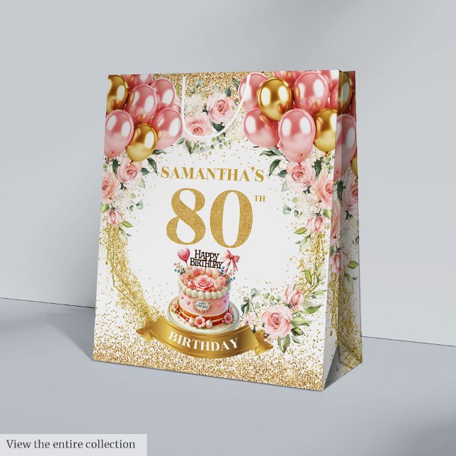 Sac Cadeau Moyen Belle Gold Numéro 80e Anniversaire Sparkle Sag (Beautiful Gold Number 80th Birthday Sparkle Bag

)