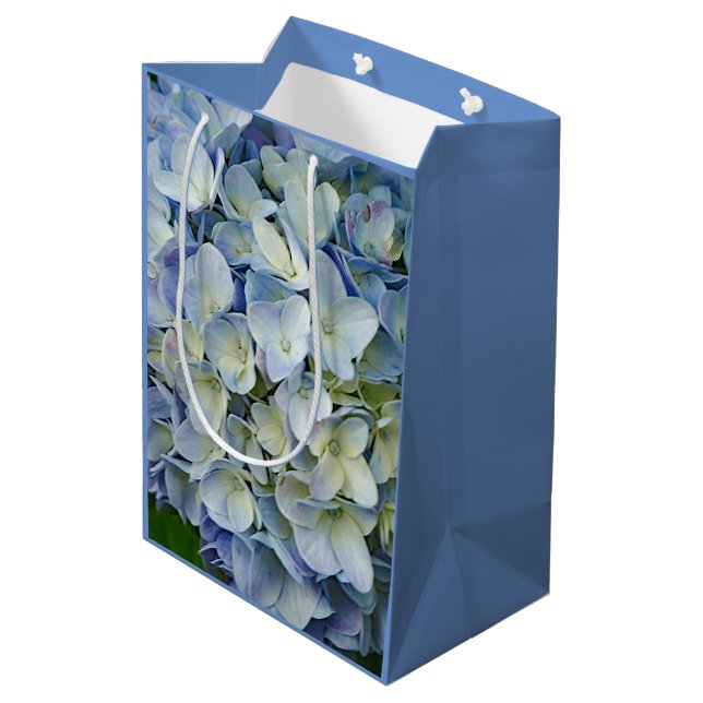 Sac Cadeau Moyen Belle Hydrangée Bleue Fleurs Photo (Dos Angle)