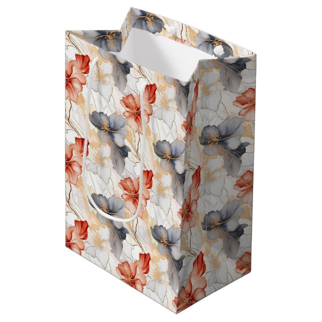 Sac Cadeau Moyen Belle Pêche Bleu Floral (Devant Angle)