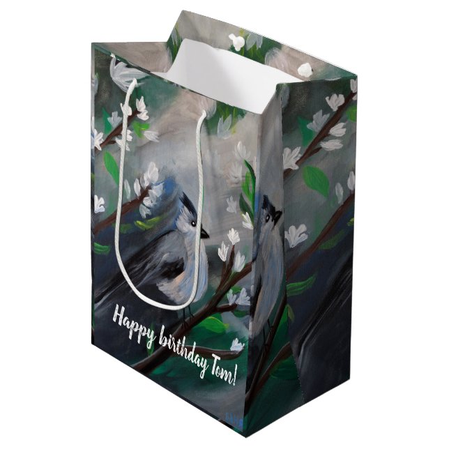 Sac Cadeau Moyen Belle peinture de printemps d'oiseaux (Devant Angle)