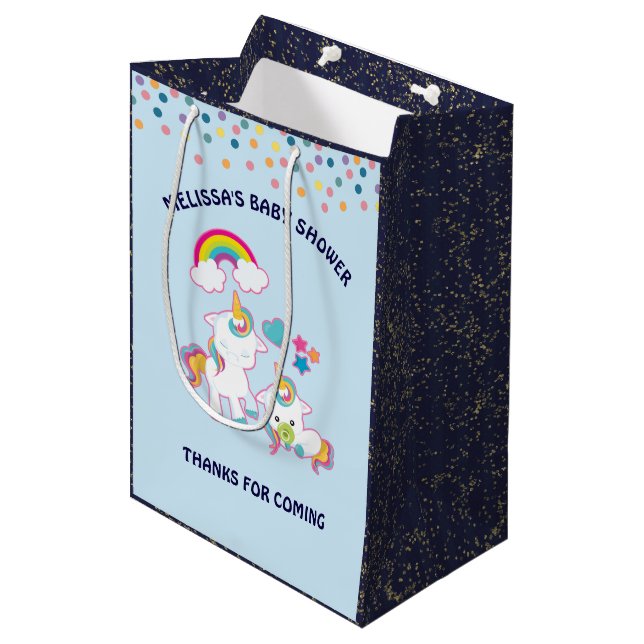 Sac Cadeau Moyen Belle Unicornes Blancs Magique Mama & Baby Merci (Devant Angle)