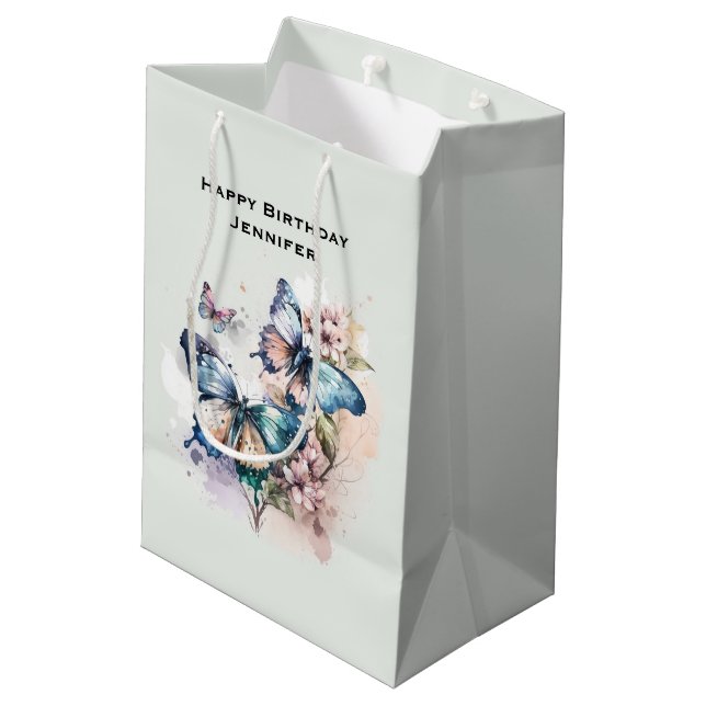 Sac Cadeau Moyen Belles papillons et fleurs Anniversaire (Dos Angle)