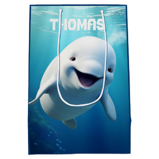 Sac Cadeau Moyen Béluga Baleine Cartoon bleu vert océan Arctique