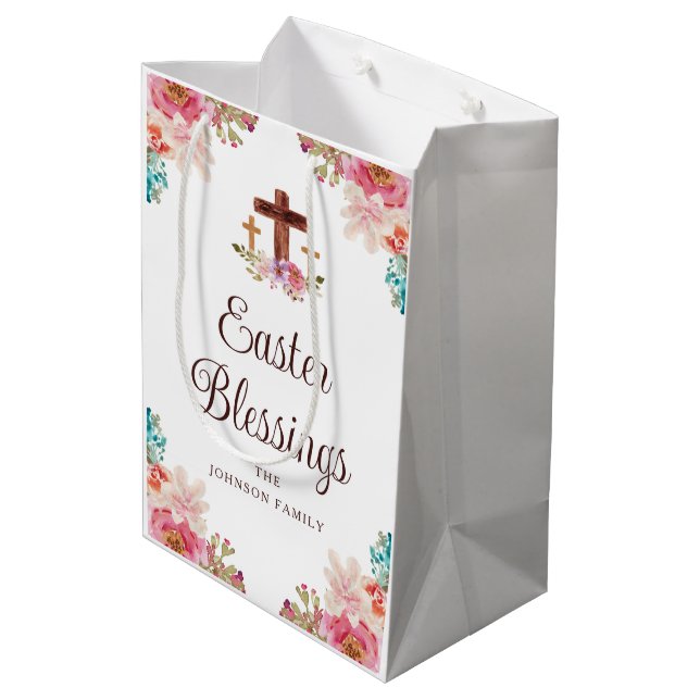 Sac Cadeau Moyen Bénédiction de Pâques Croix religieuse florale (Dos Angle)