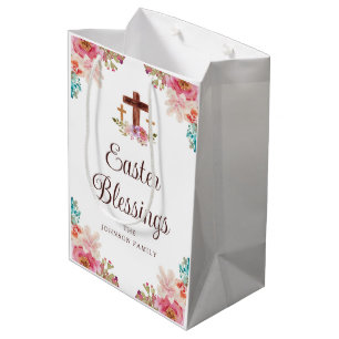 Sac Cadeau Moyen Bénédictions de Pâques Fleur Croix Religieuse