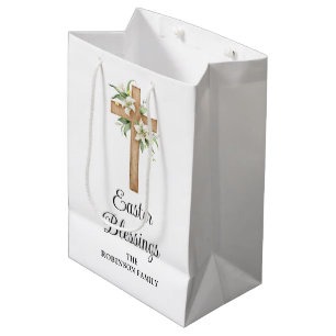 Sac Cadeau Moyen Bénédictions de Pâques simples Croix florale relig