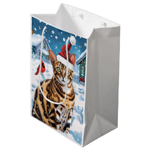 Sac Cadeau Moyen Bengal Chat hiver Wonderland Noël Joie
