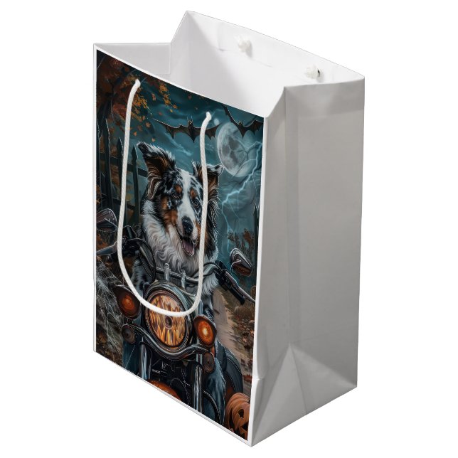 Sac Cadeau Moyen Berger Australien à moto pour Halloween (Devant Angle)