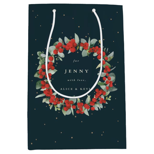 Sac Cadeau Moyen Berry rouge personnalisé + Eucalyptus Noël (Devant)
