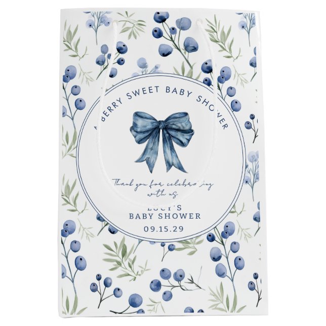Sac Cadeau Moyen Berry Sweet Baby shower Blueberry Bow Carré (Devant)