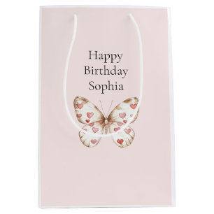 Sac Cadeau Moyen Beurre des Coeurs Rouges Roses