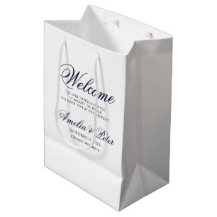 Sac Cadeau Moyen Bienvenue au Mariage de la Marine Blue Minimal