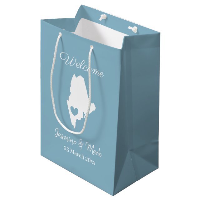Sac Cadeau Moyen Bienvenue dans Maine mariage faveurs personnalisé (Devant Angle)