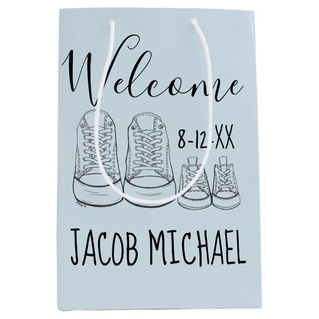 Sac Cadeau Moyen BIENVENUE Nouveau Arrivée Baby Chaussures Douche G (Devant)